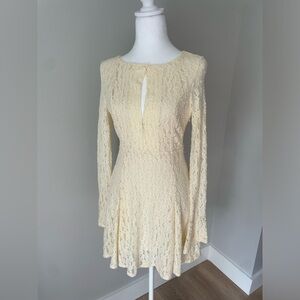 Free People Cream Lace Long-Sleeve Mini Dress